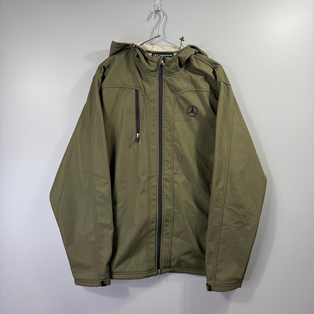 Mercedes-Benz USA Collection Jacket Mens XL Green Hooded Softshell Full Zip Logo